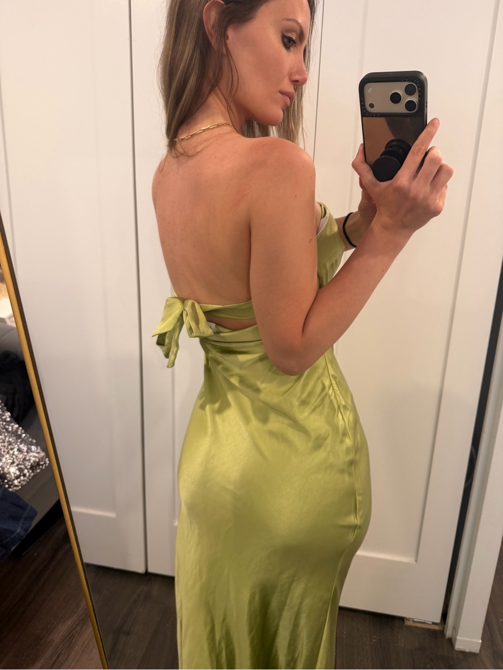 PRINCESS POLLY NWT Strapless Satin Slip Dress in Light Olive - Picture 3 of 8